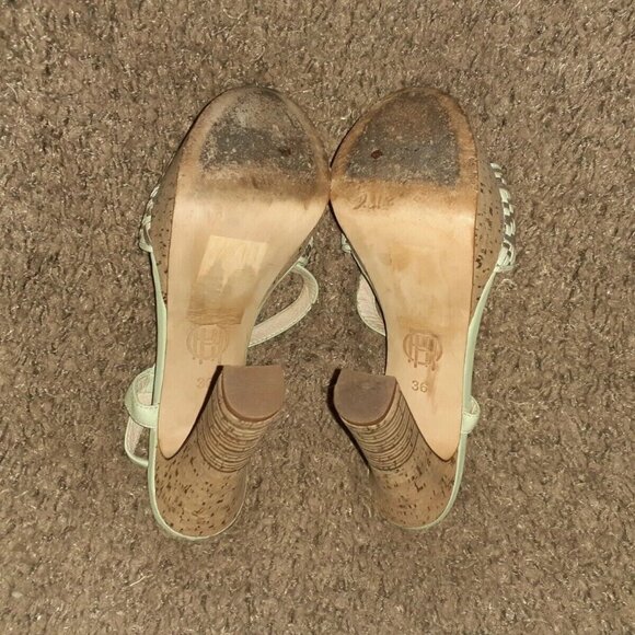 HOUSE OF HARLOW 1960-Sea Green/Silver Leather Platform Heels-Sample-Sz 6 - Picture 7 of 7